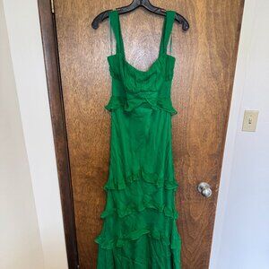 SALONI Chandra ruffled plissé silk-georgette maxi dress